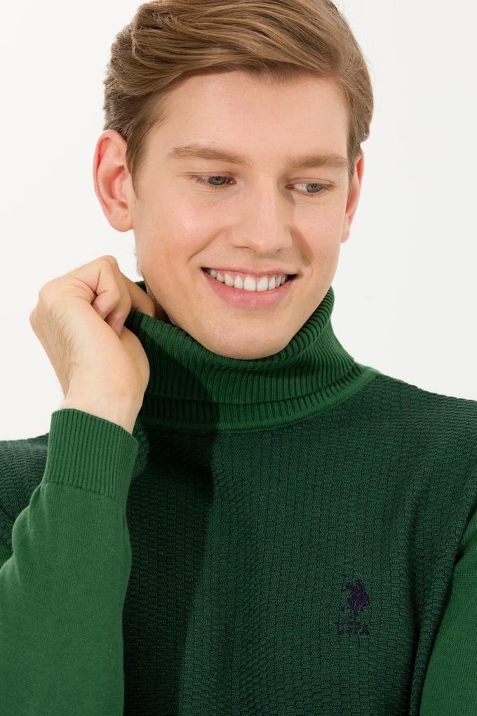 Erkek Yeşil Balıkçı Yaka Triko Kazak