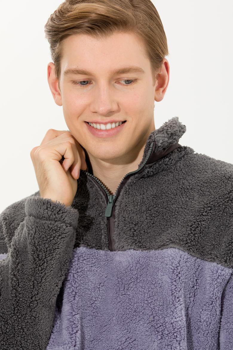 Erkek Antrasit Melanj Dik Yaka Sweatshirt - 50253782006