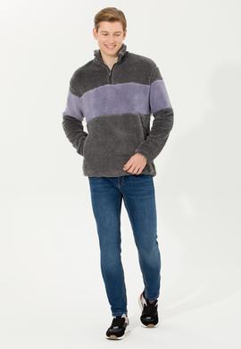 Erkek Antrasit Melanj Dik Yaka Sweatshirt - 50253782006