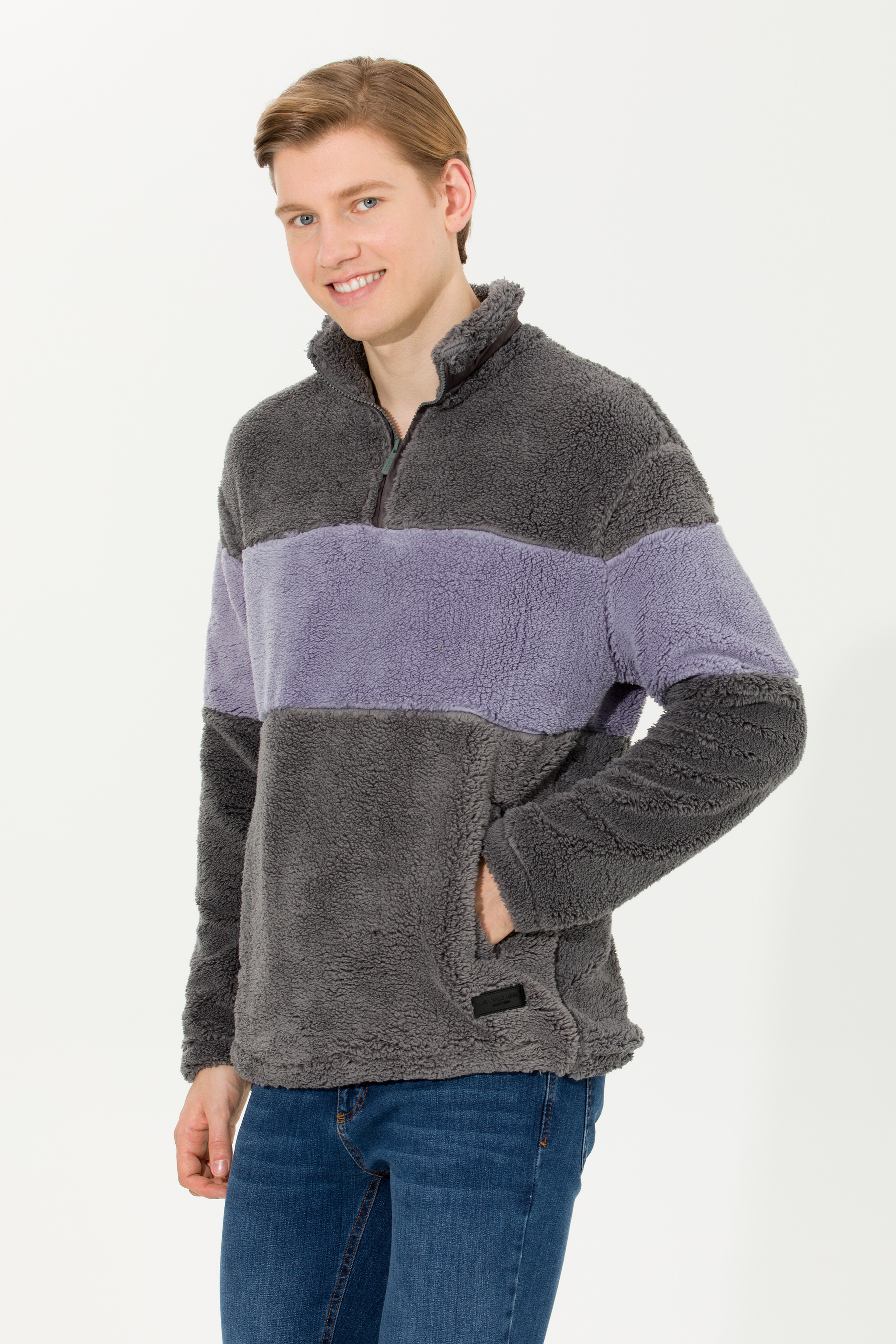 Erkek Antrasit Melanj Dik Yaka Sweatshirt