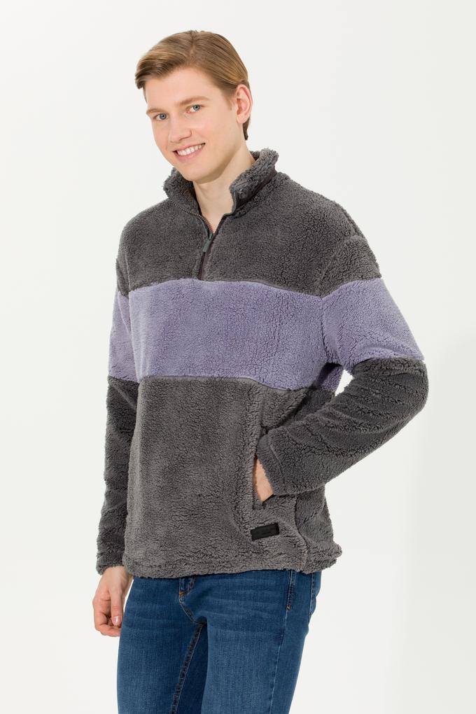 Erkek Antrasit Melanj Dik Yaka Sweatshirt