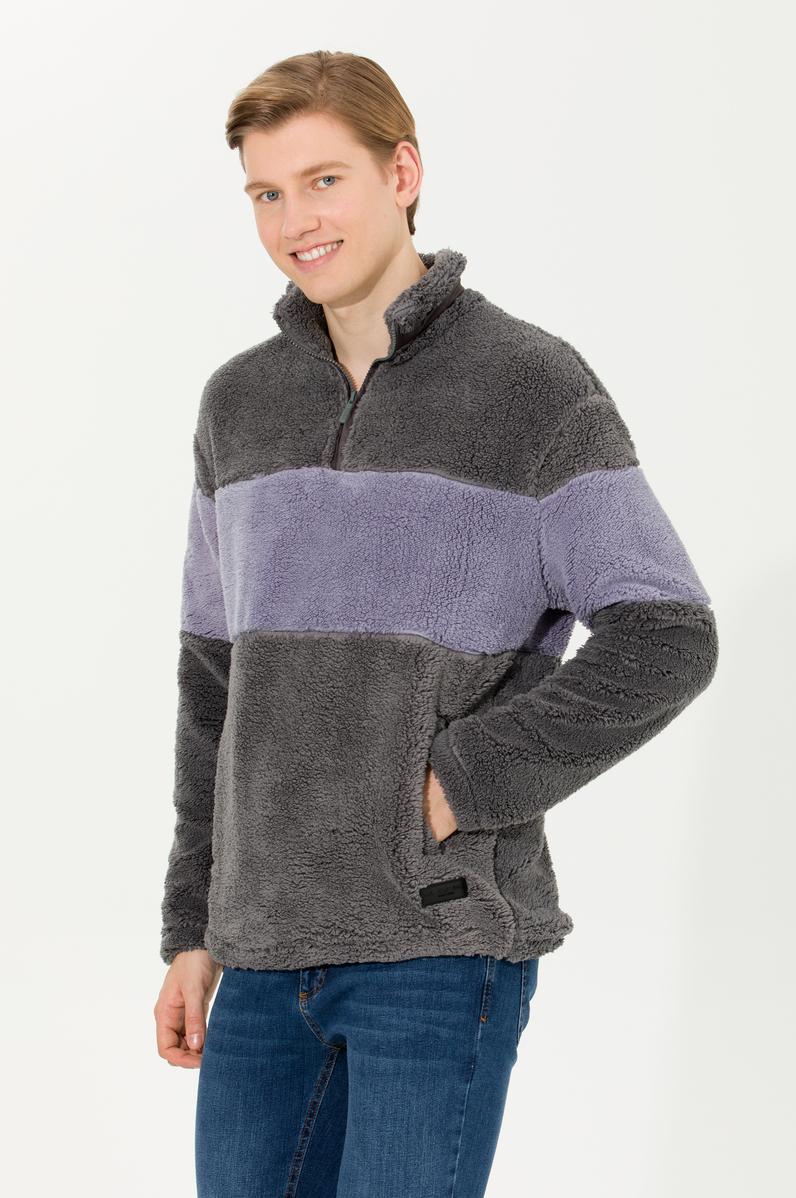 Erkek Antrasit Melanj Dik Yaka Sweatshirt