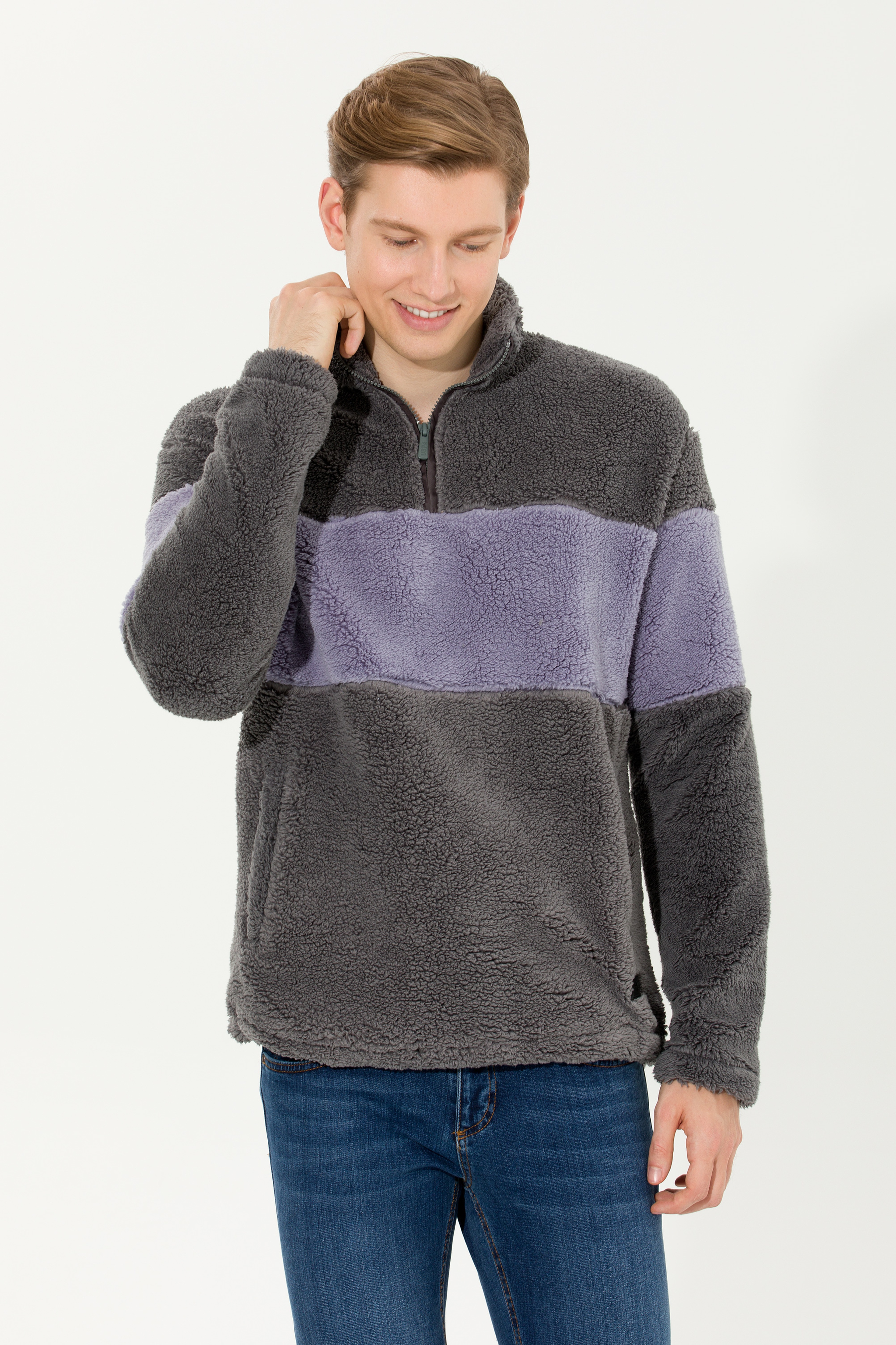 Erkek Antrasit Melanj Dik Yaka Sweatshirt