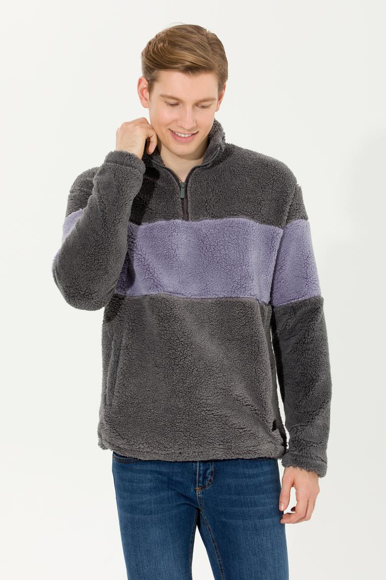 Erkek Antrasit Melanj Dik Yaka Sweatshirt - 50253782006