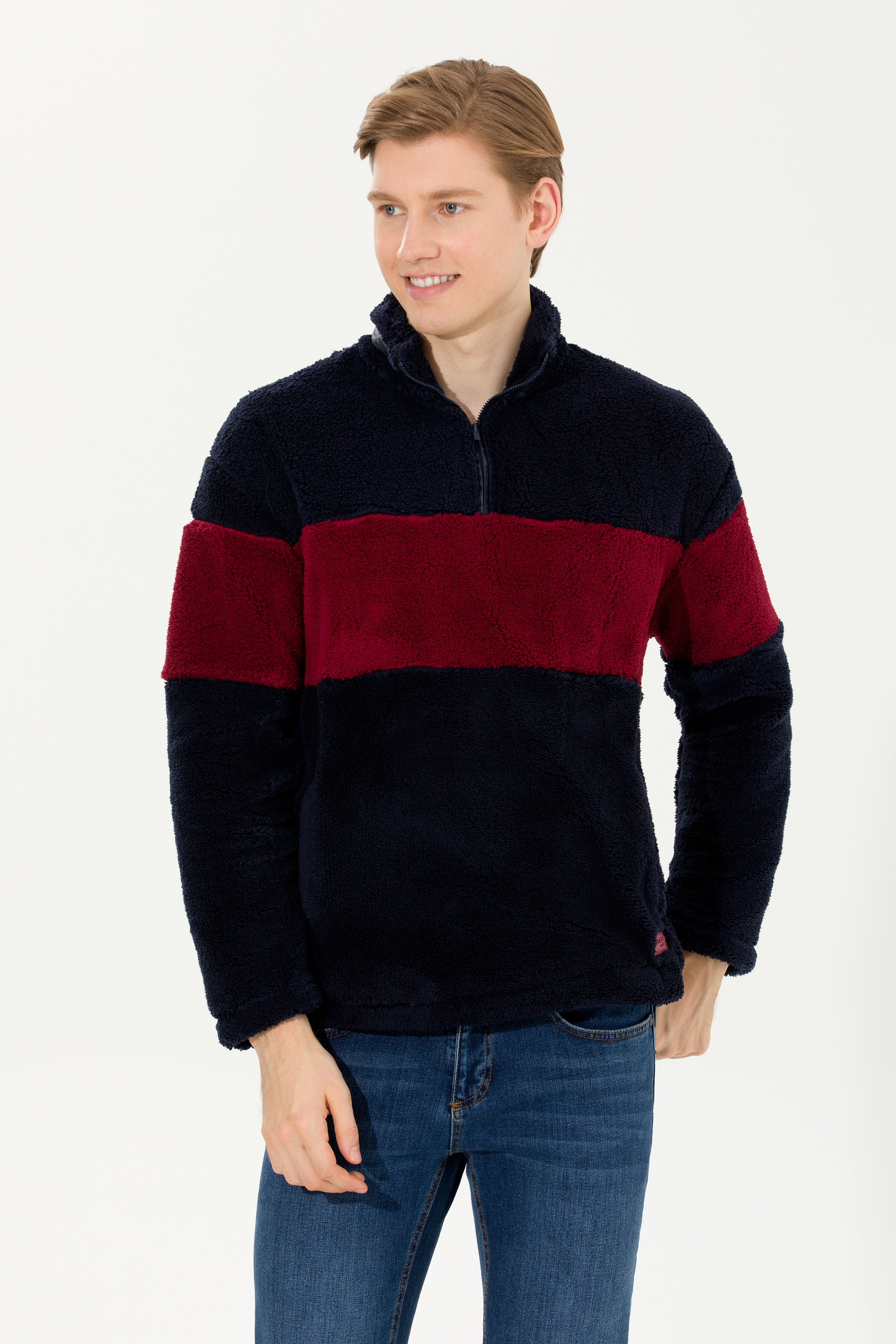 Erkek Lacivert Dik Yaka Sweatshirt - Image 1