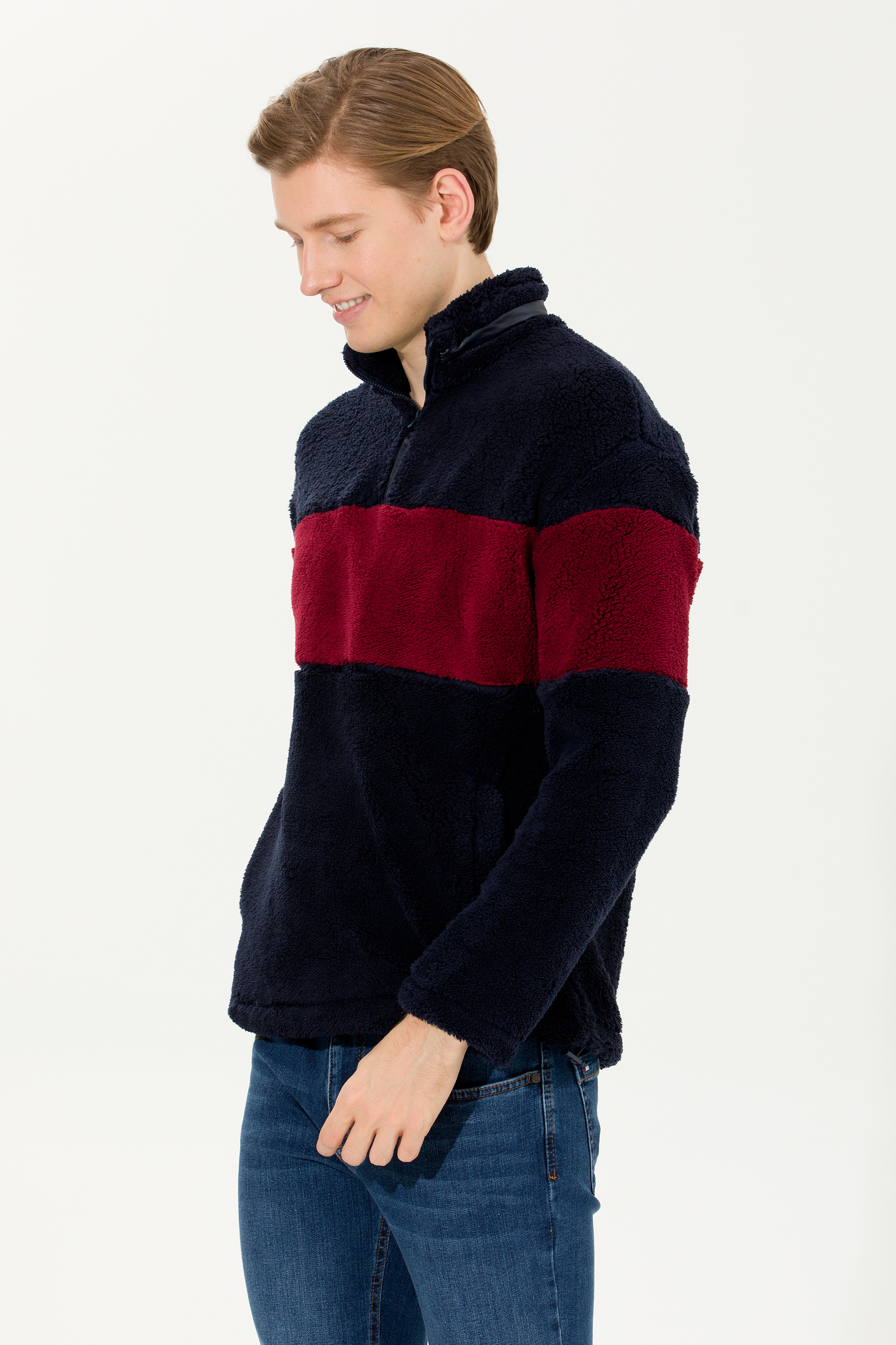 Erkek Lacivert Dik Yaka Sweatshirt - Image 3