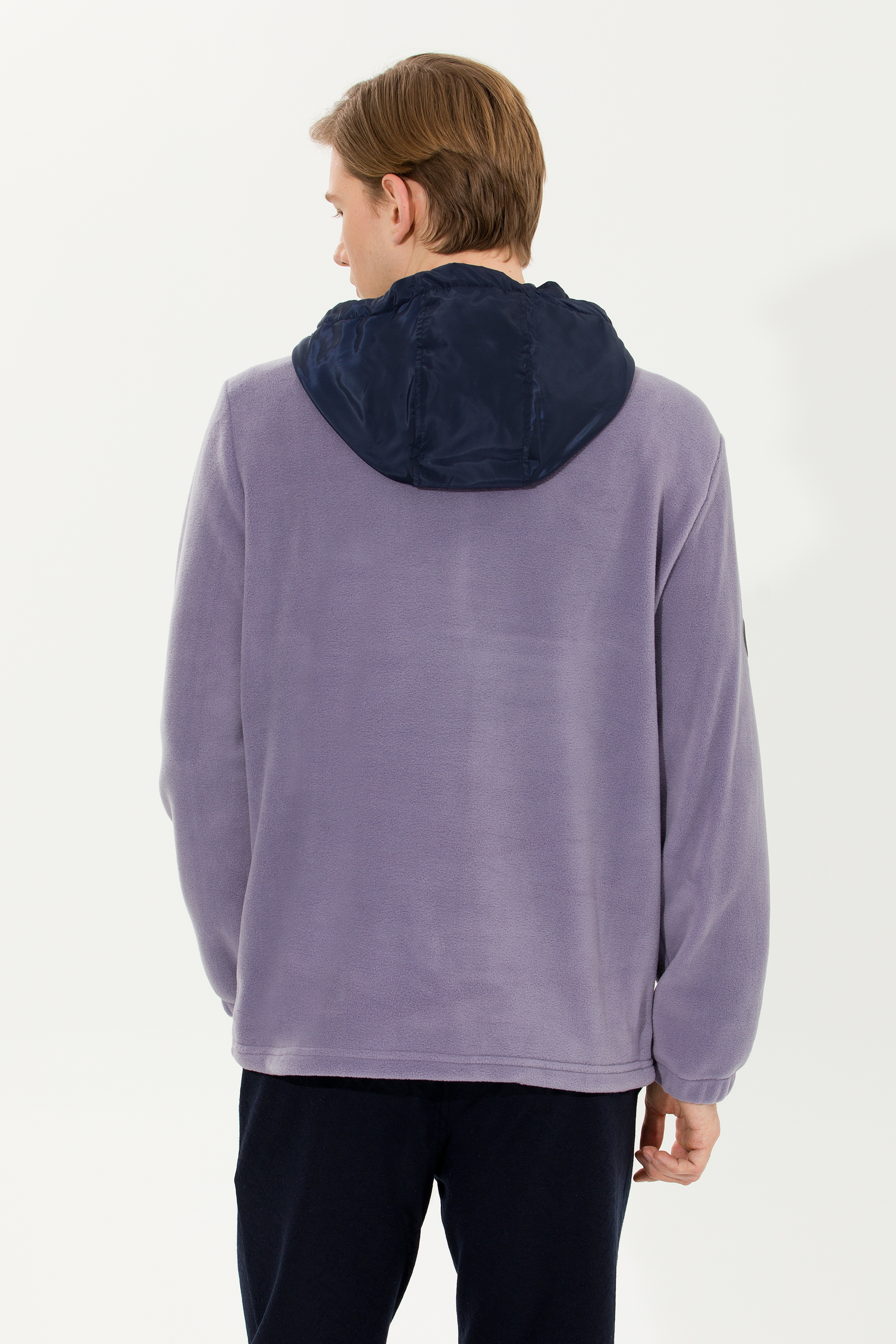 Erkek Gri Kapüşonlu Sweatshirt - Image 5