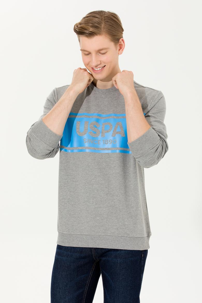 Erkek Gri Melanj Bisiklet Yaka Sweatshirt - 50256375020