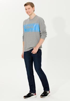 Erkek Gri Melanj Bisiklet Yaka Sweatshirt - 50256375020