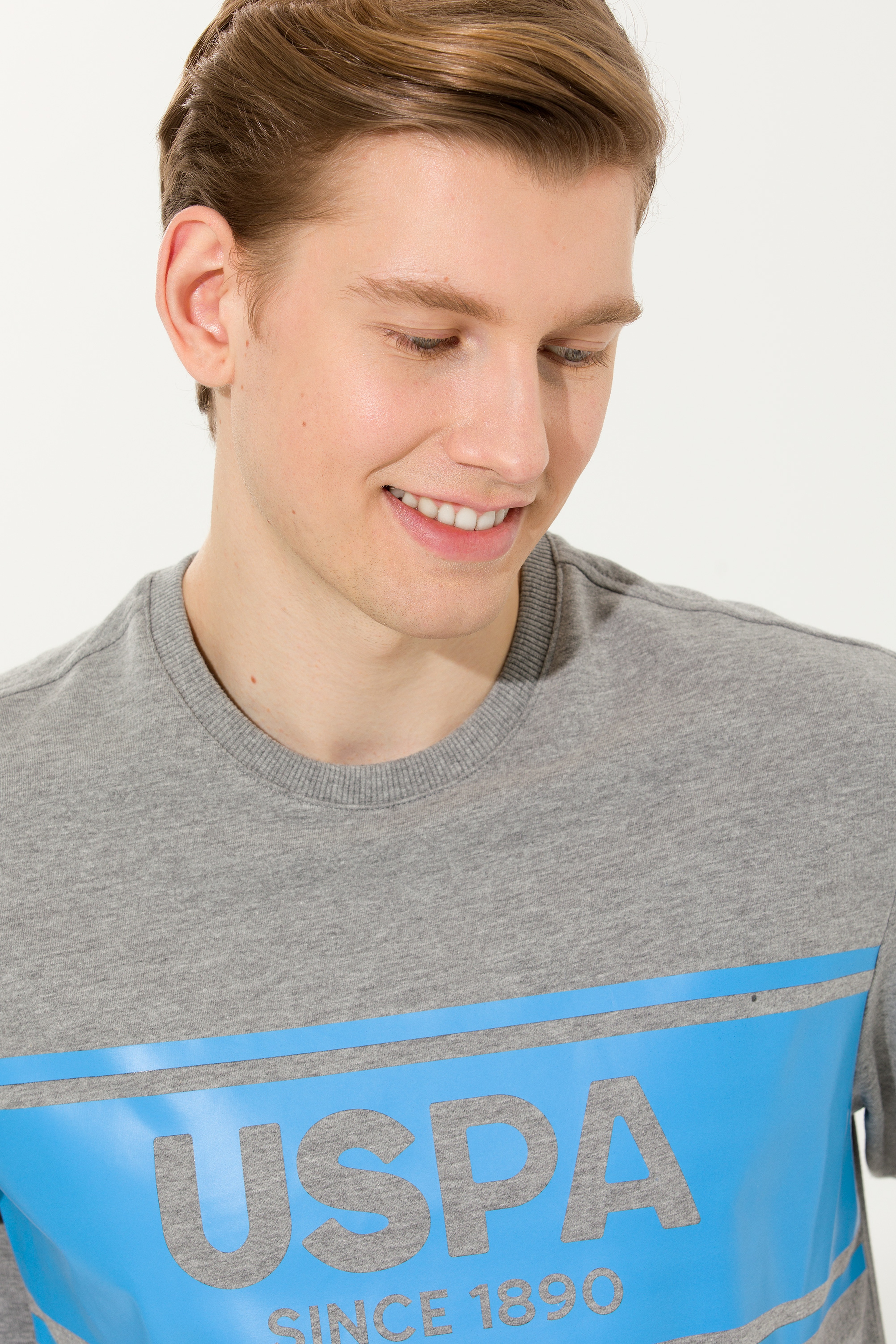 Erkek Gri Melanj Bisiklet Yaka Sweatshirt - Image 1