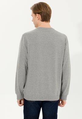 Erkek Gri Melanj Bisiklet Yaka Sweatshirt - 50256375020