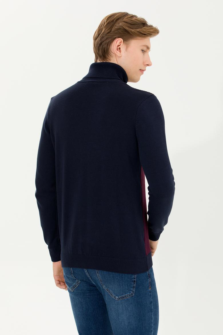 Erkek Bordo Balıkçı Yaka Triko Kazak - 50252217009