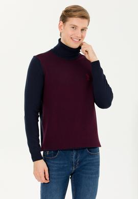 Erkek Bordo Balıkçı Yaka Triko Kazak - 50252217009