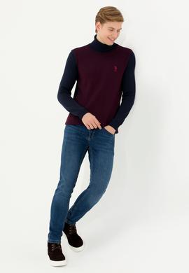 Erkek Bordo Balıkçı Yaka Triko Kazak - 50252217009