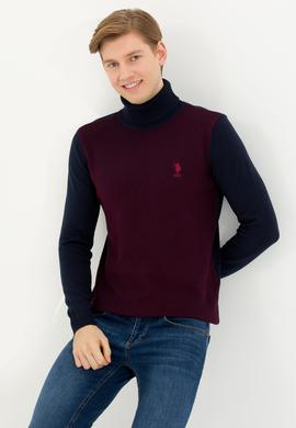 Erkek Bordo Balıkçı Yaka Triko Kazak - 50252217009