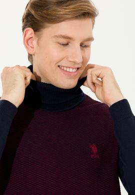 Erkek Bordo Balıkçı Yaka Triko Kazak - 50252217009