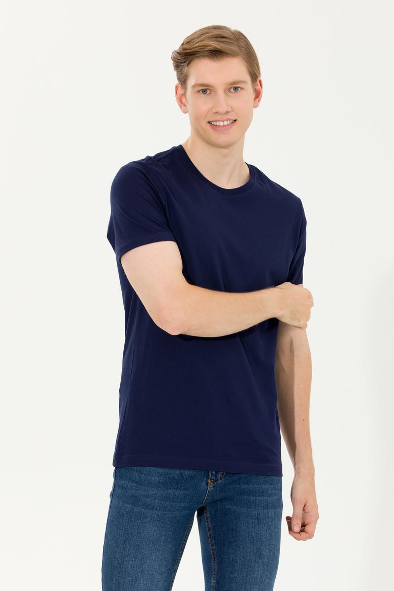 Erkek Lacivert Basic Bisiklet Yaka Tişört - 50264916053