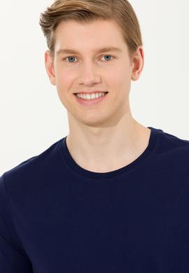 Erkek Lacivert Basic Bisiklet Yaka Tişört - 50264916053