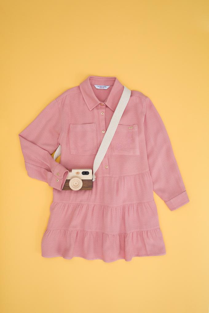 Kız Çocuk Pudra Dokuma Elbise