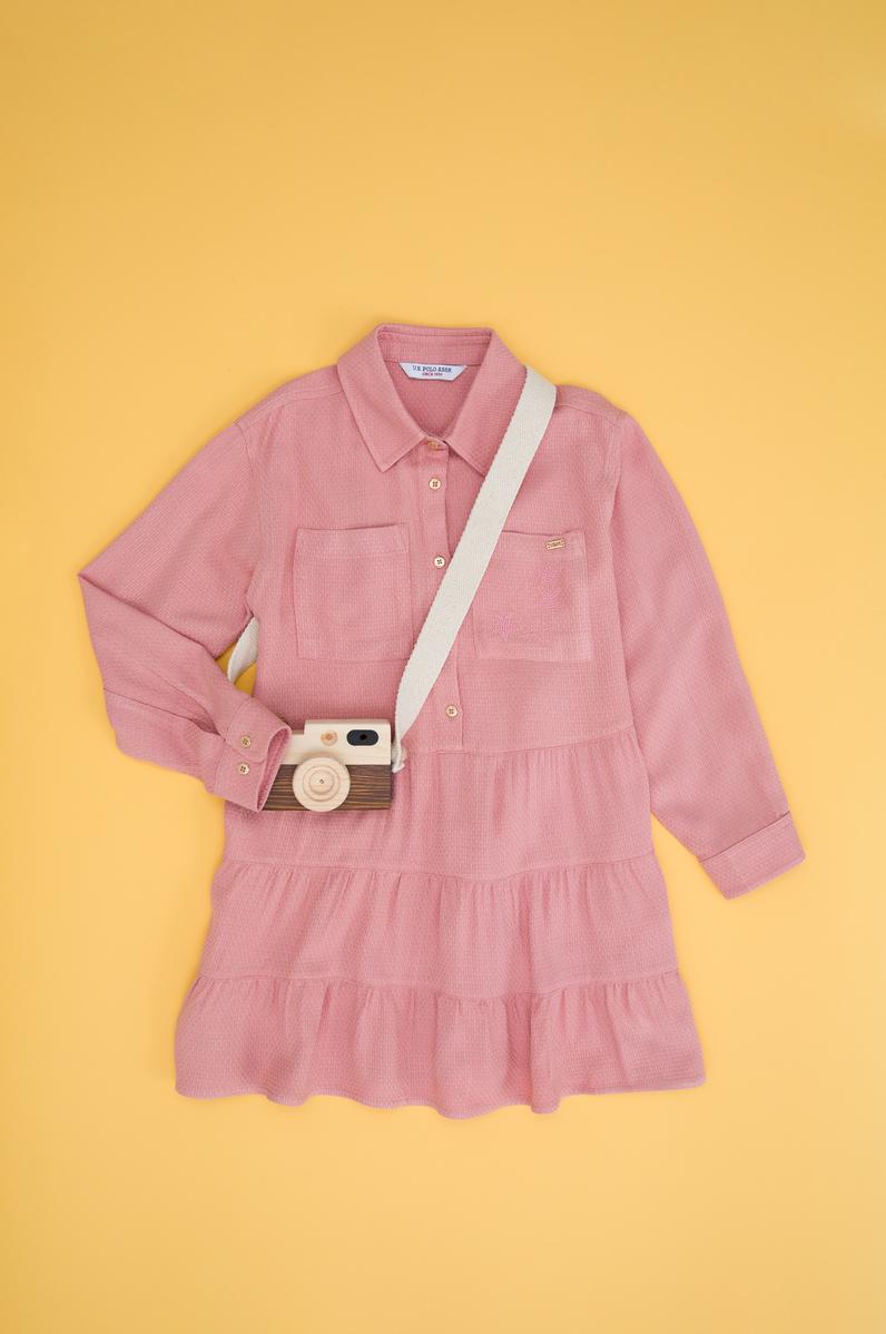 Kız Çocuk Pudra Dokuma Elbise