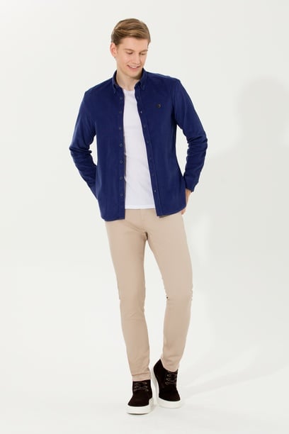 Erkek Slim Fit Taş Kanvas Pantolon