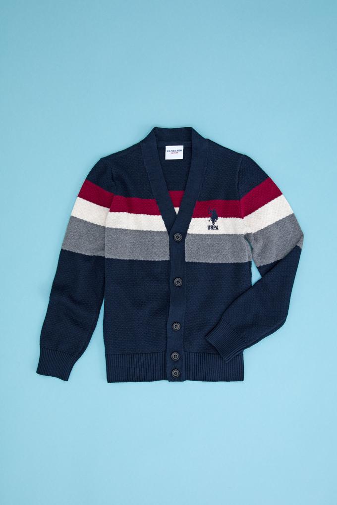 Erkek Çocuk Lacivert Melanj Triko V - Yaka Hırka