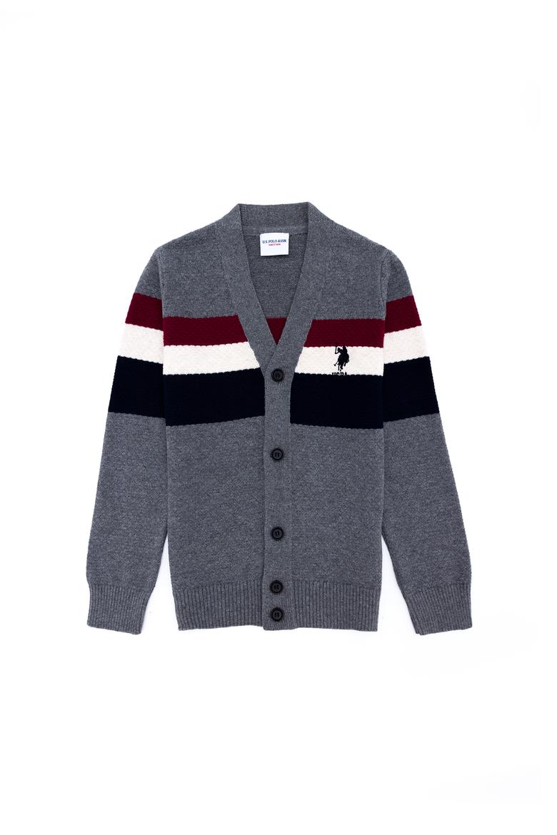 Erkek Çocuk Gri Melanj Triko V - Yaka Hırka - 50260542018