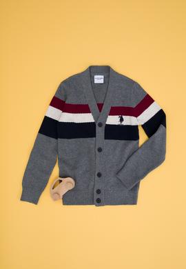 Erkek Çocuk Gri Melanj Triko V - Yaka Hırka - 50260542018