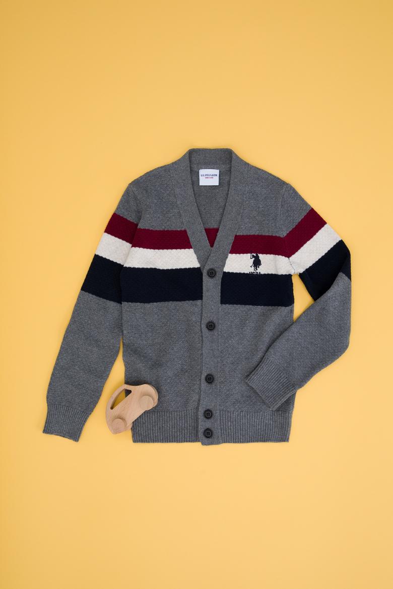 Erkek Çocuk Gri Melanj Triko V - Yaka Hırka