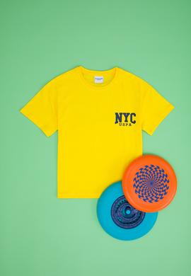 Erkek Çocuk Sarı Oversize Bisiklet Yaka Tişört - 50266030028