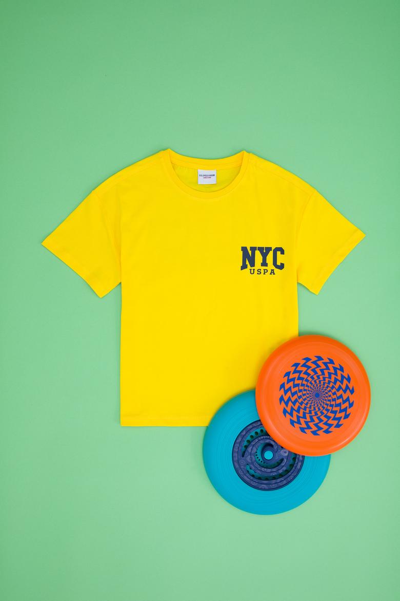 Erkek Çocuk Sarı Oversize Bisiklet Yaka Tişört