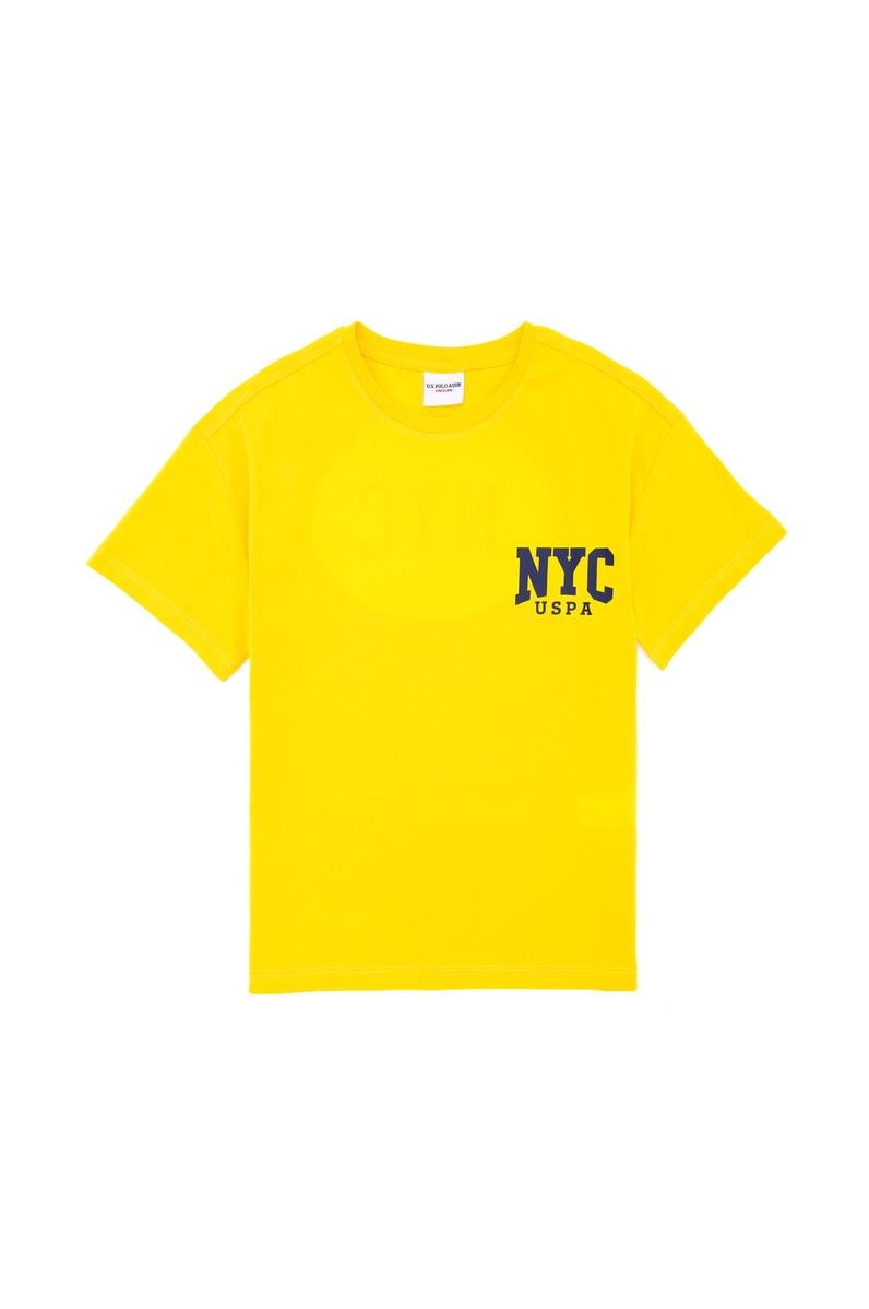 Erkek Çocuk Sarı Oversize Bisiklet Yaka Tişört