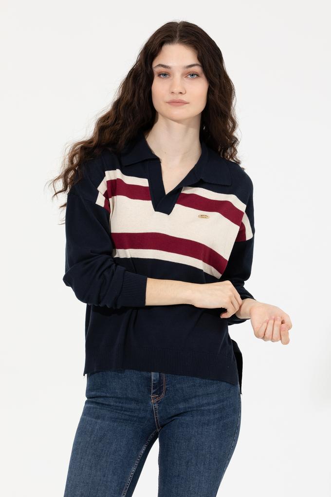 Kadın Lacivert V Yaka Kazak