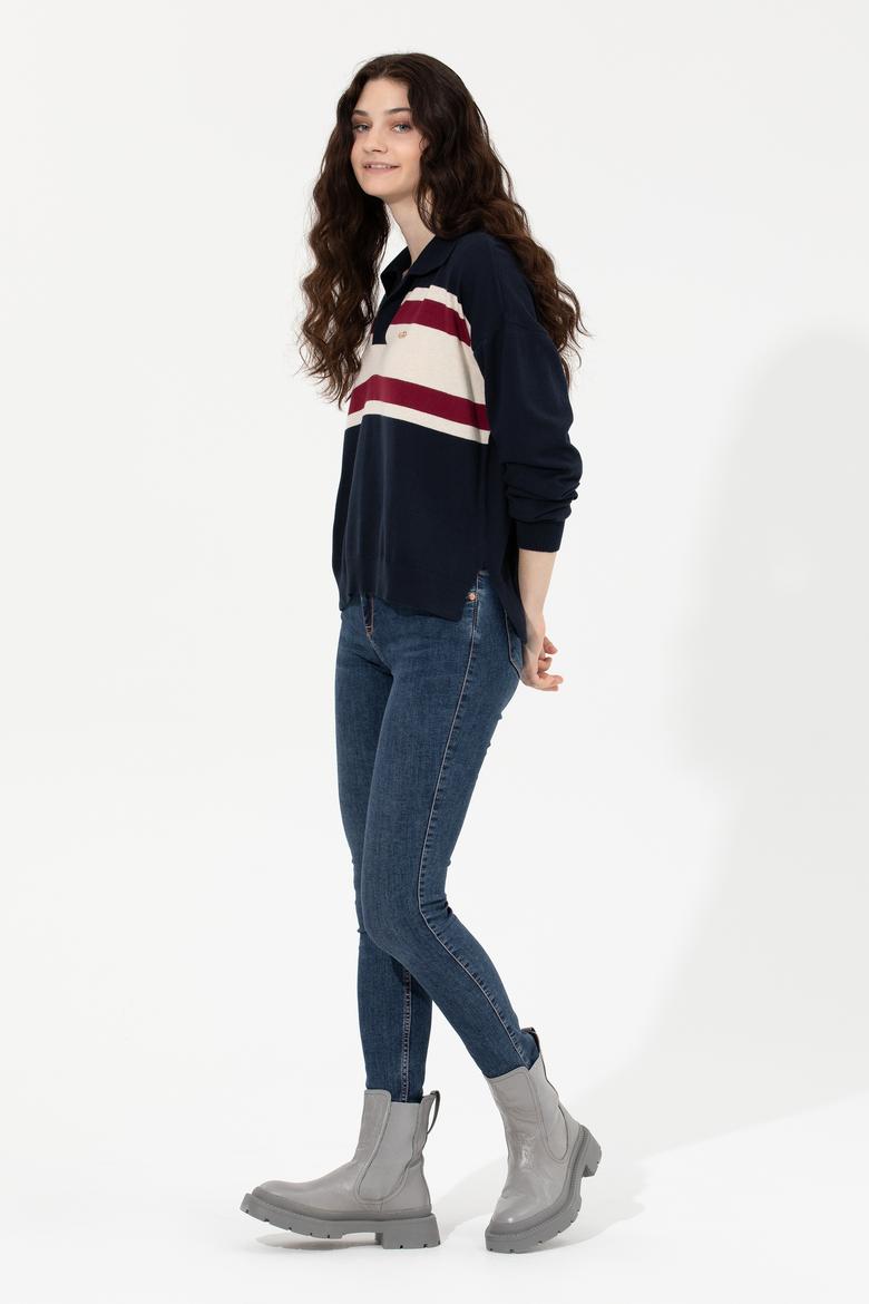 Kadın Lacivert V Yaka Kazak - 50257810006