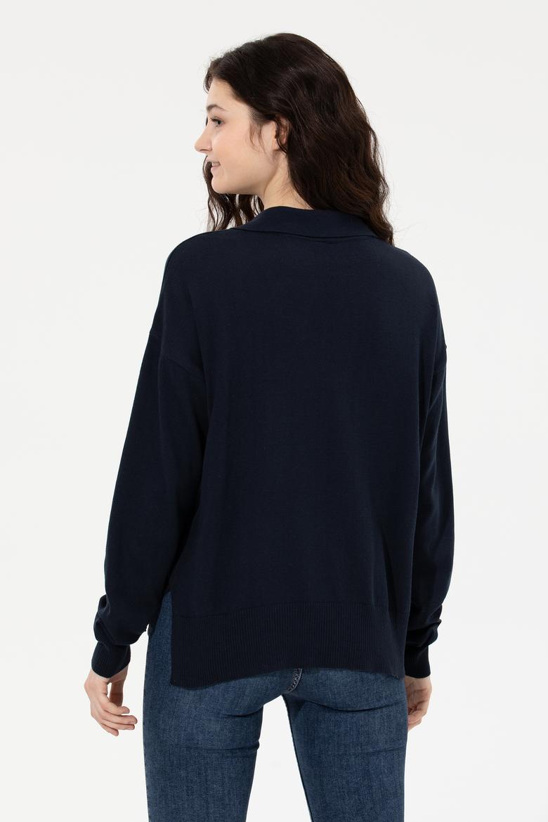 Kadın Lacivert V Yaka Kazak - 50257810006