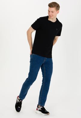 Erkek Siyah Basic Bisiklet Yaka Tişört - 50263026011