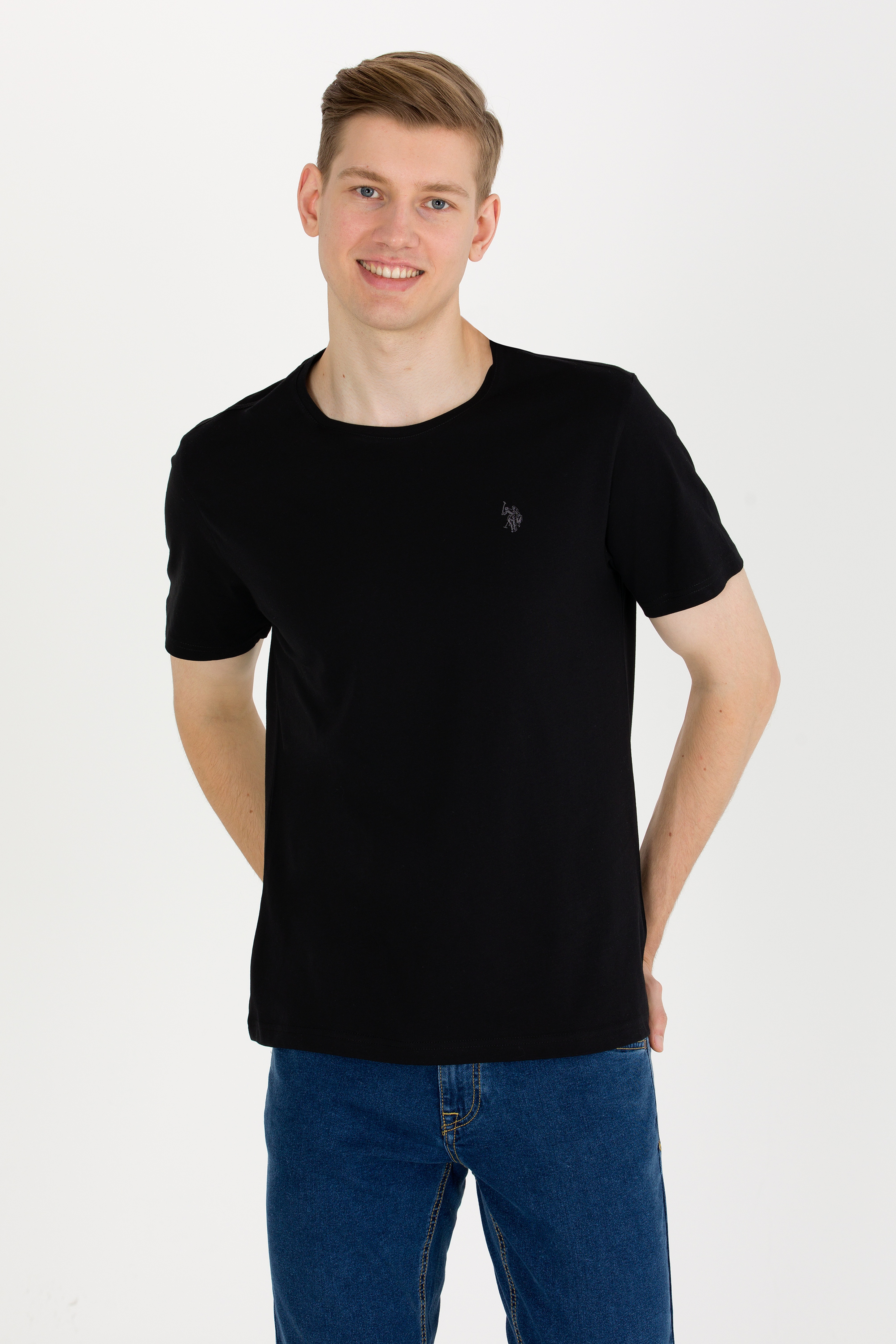 Erkek Siyah Basic Bisiklet Yaka Tişört - Image 3