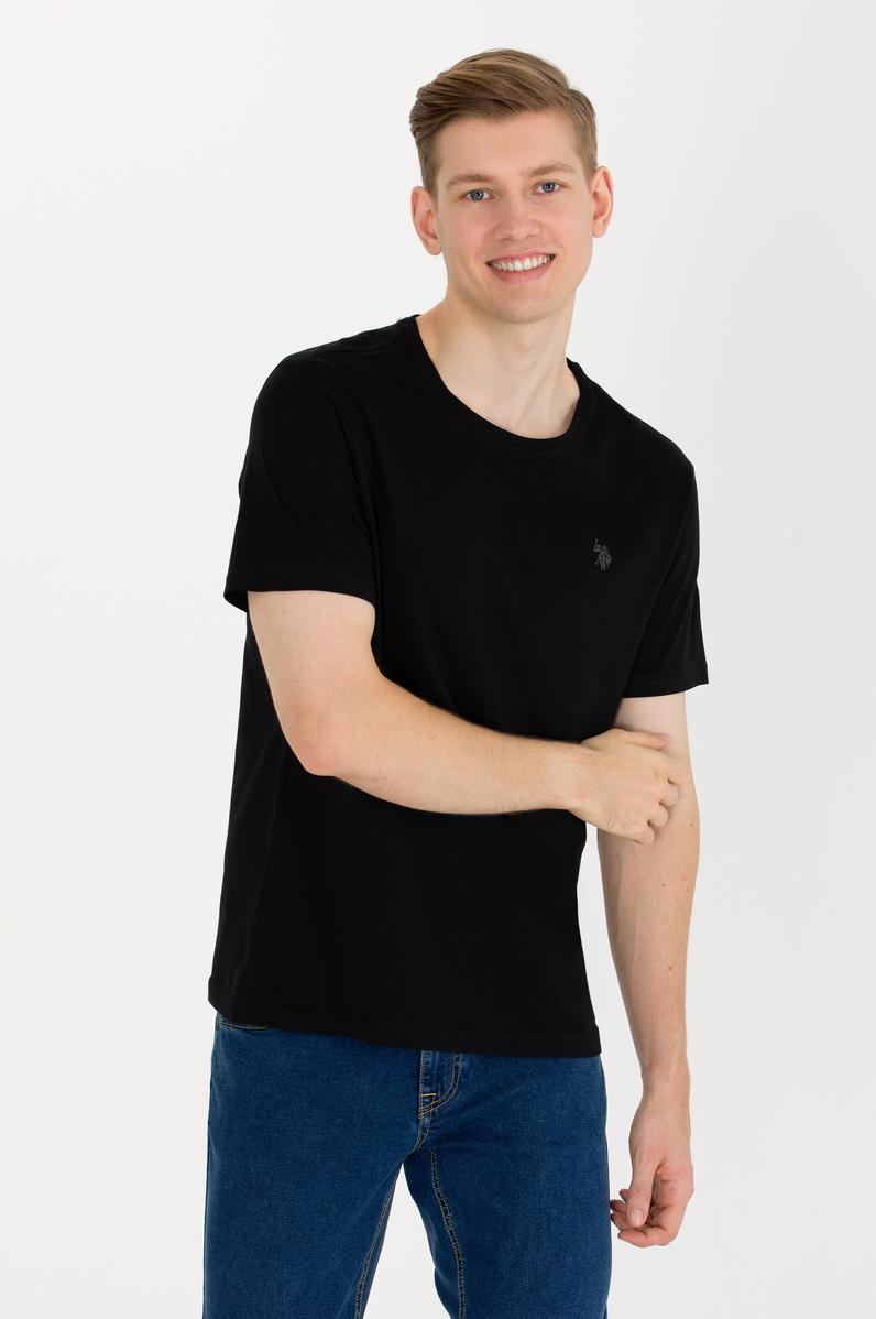 Erkek Siyah Basic Bisiklet Yaka Tişört