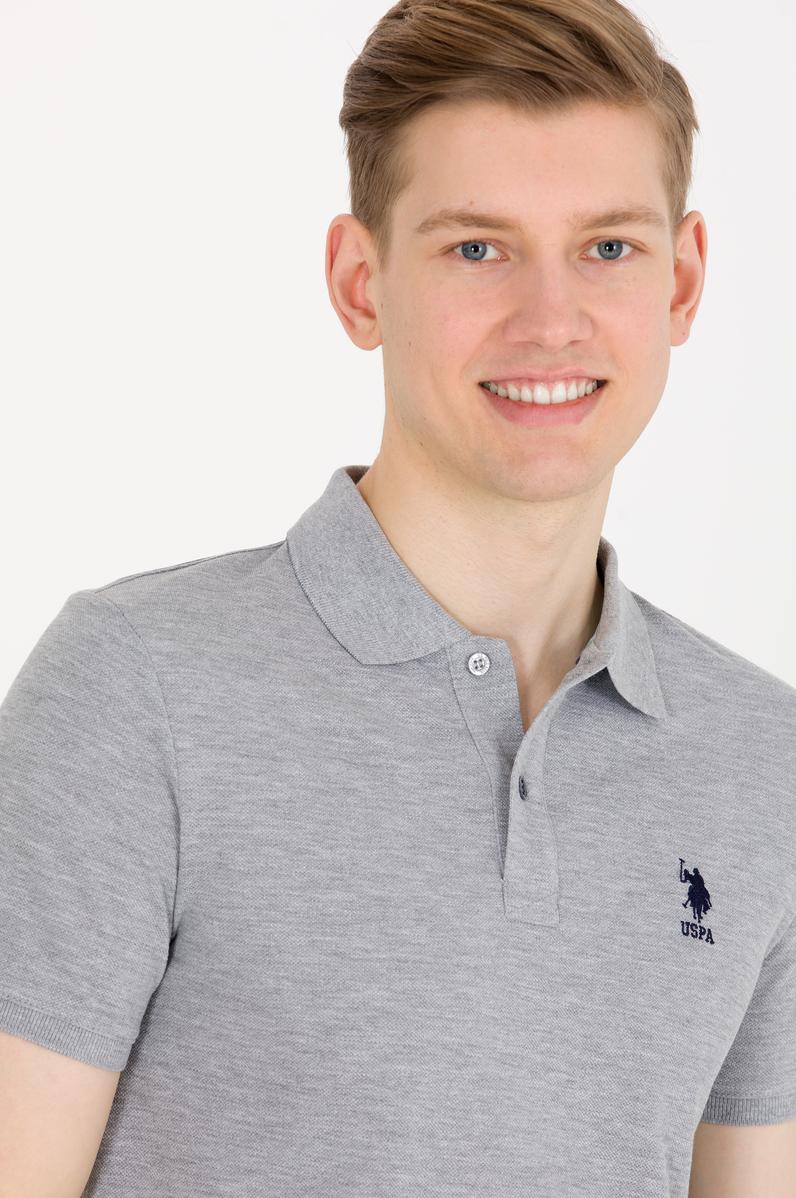 Erkek Gri Melanj Basic Polo Yaka Tişört