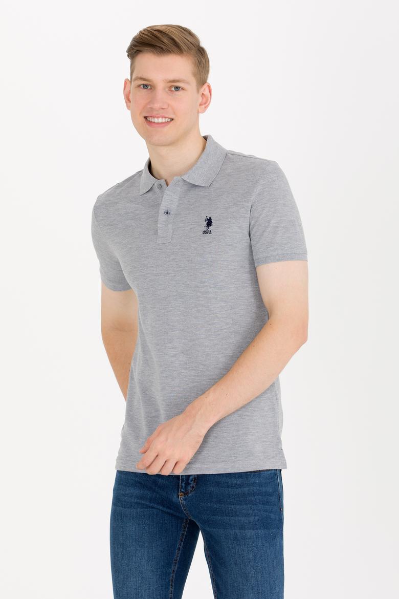 Erkek Gri Melanj Basic Polo Yaka Tişört