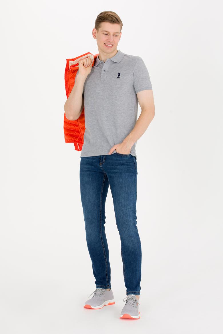 Erkek Gri Melanj Basic Polo Yaka Tişört - 50263238046