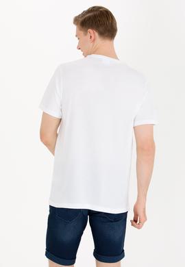 Erkek Beyaz Basic Bisiklet Yaka Tişört - 50262976001