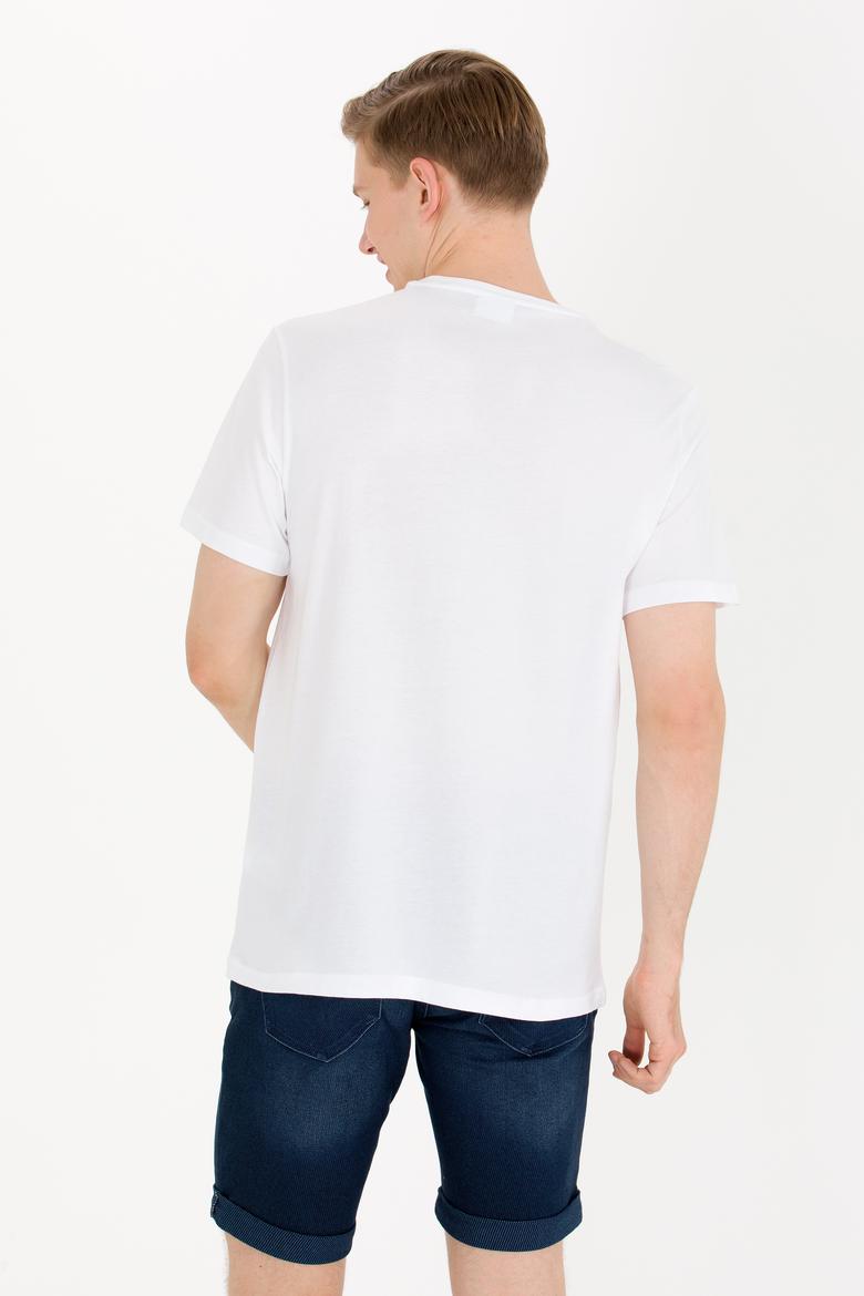 Erkek Beyaz Basic Bisiklet Yaka Tişört - 50262976001