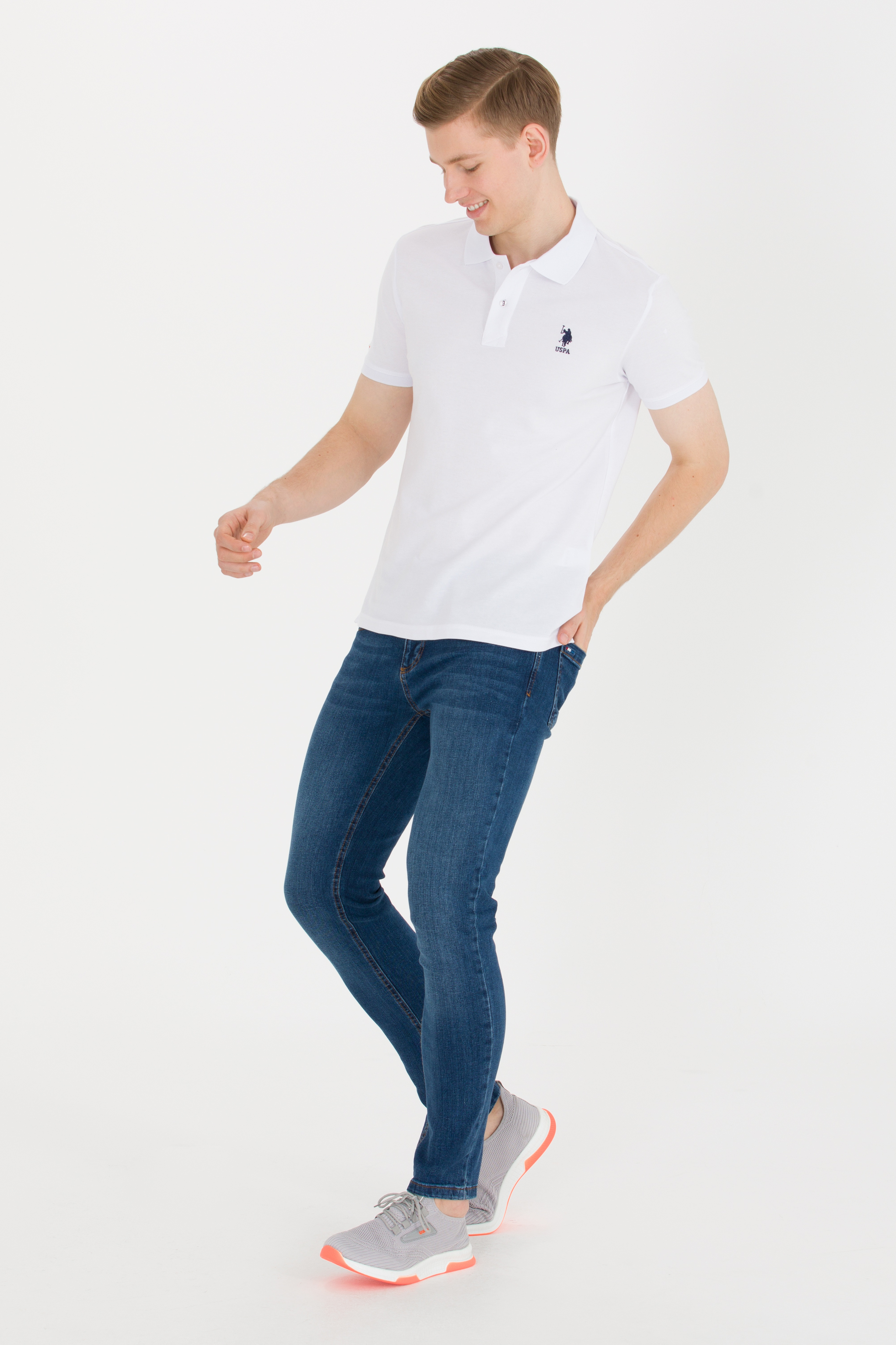Erkek Beyaz Basic Polo Yaka Tişört - Image 5