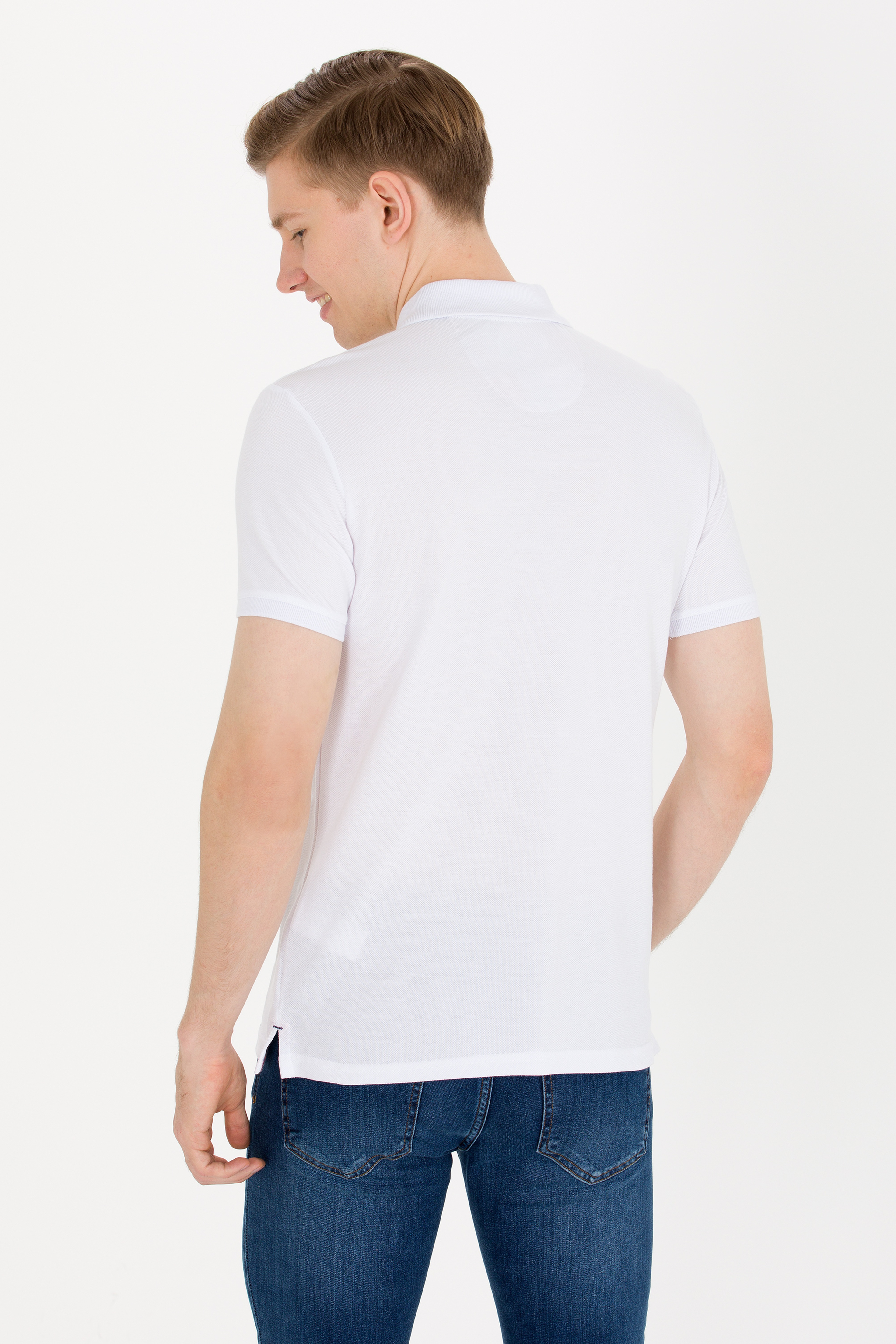 Erkek Beyaz Basic Polo Yaka Tişört - Image 6