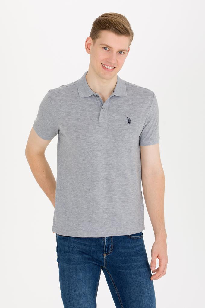 Erkek Gri Melanj Basic Polo Yaka Tişört