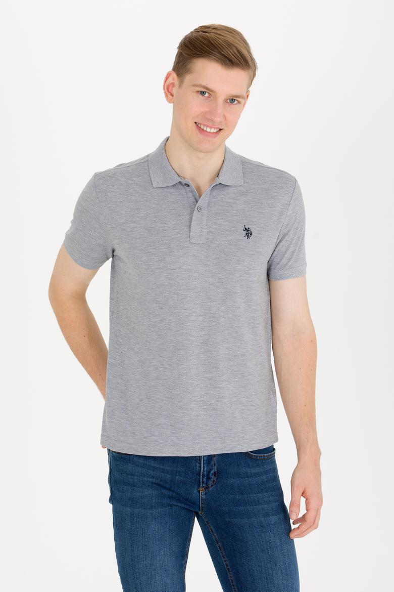 Erkek Gri Melanj Basic Polo Yaka Tişört