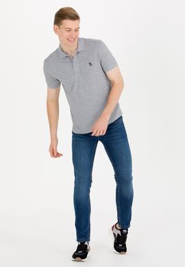 Erkek Gri Melanj Basic Polo Yaka Tişört - 50262933045