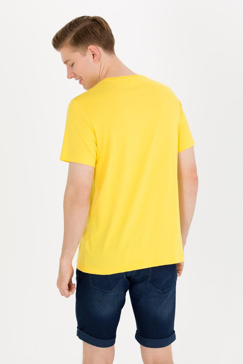 Erkek Koyu Sarı Basic Bisiklet Yaka Tişört - 50262976057