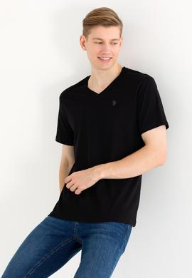 Erkek Siyah Basic V Yaka Tişört - 50263203019